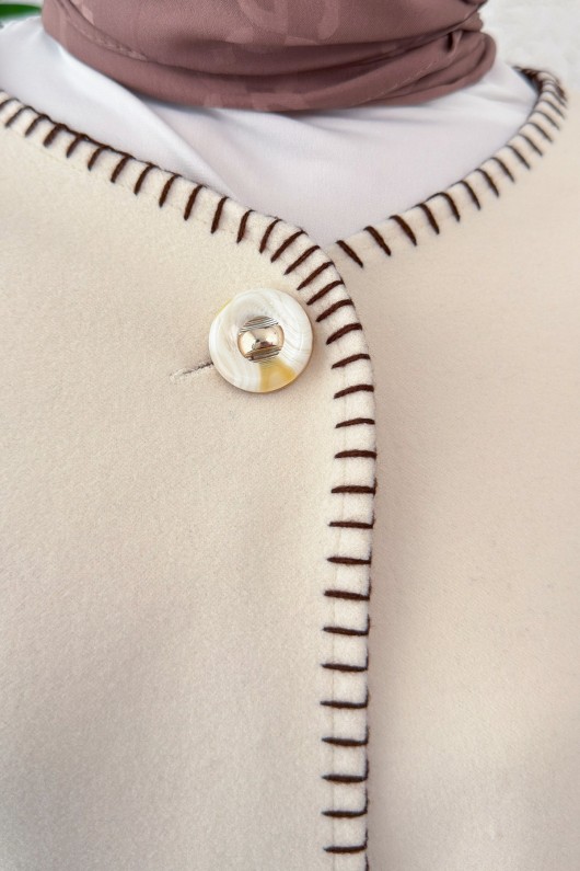 Tek Düğmeli Kaşe Panço 0018 - EKRU