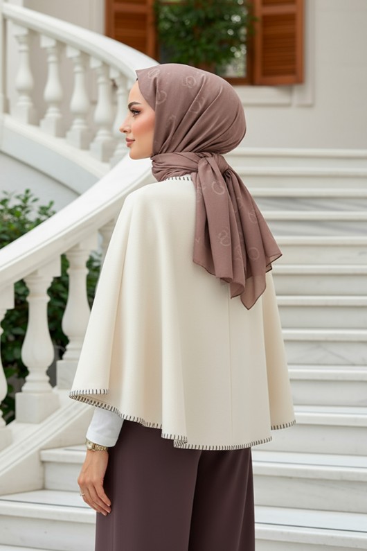 Tek Düğmeli Kaşe Panço 0018 - EKRU