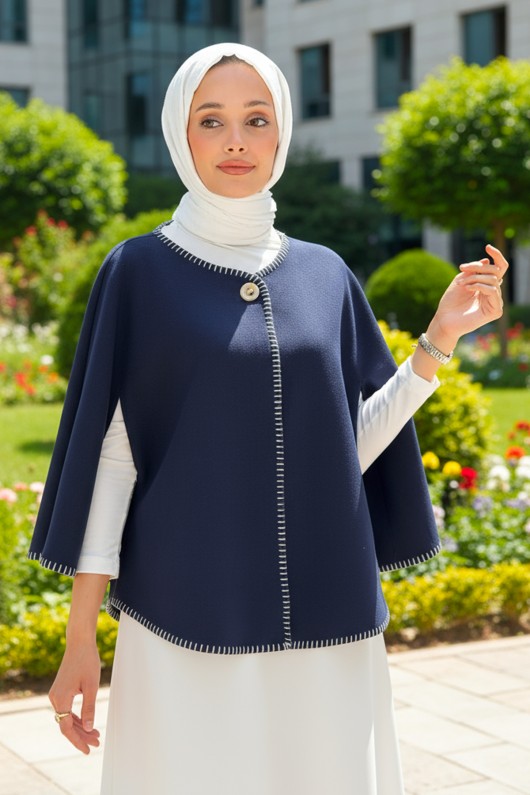 Tek Düğmeli Kaşe Panço 0018 - LACİVERT