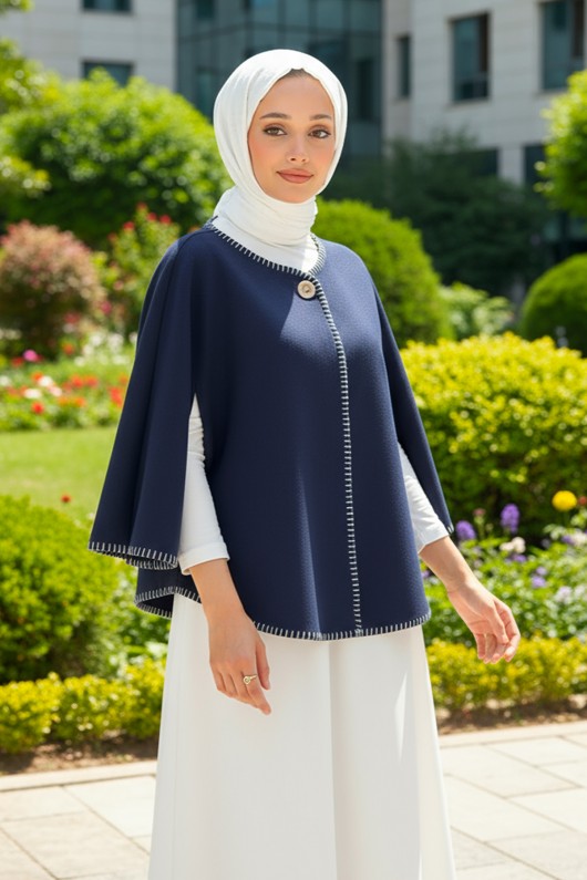 Tek Düğmeli Kaşe Panço 0018 - LACİVERT