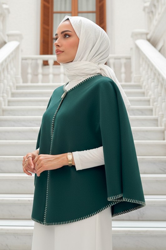 Tek Düğmeli Kaşe Panço 0018 - ZÜMRÜT YEŞİLİ Tek Düğmeli Kaşe Panço 0018 - ZÜMRÜT YEŞİLİ