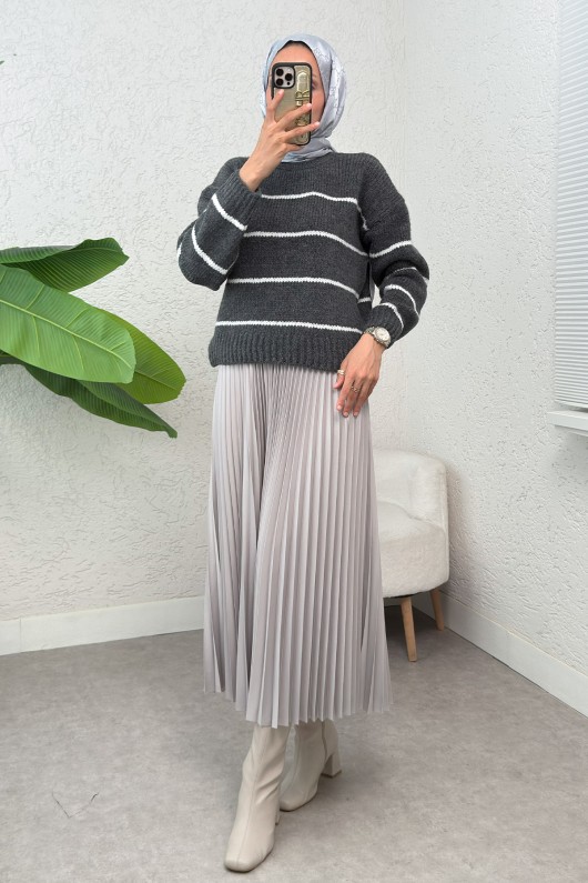 Çizgili Triko Kazak 00185 - ANTRASİT