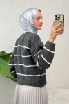 Çizgili Triko Kazak 00185 - ANTRASİT
