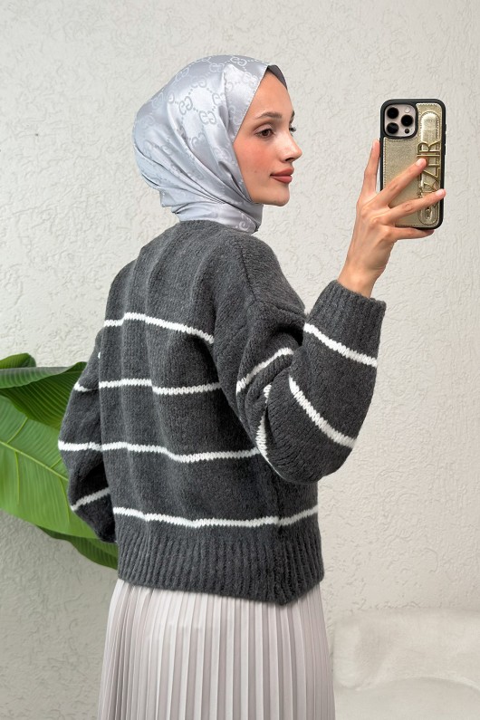 Çizgili Triko Kazak 00185 - ANTRASİT