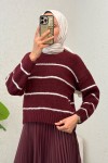 Çizgili Triko Kazak 00185 - BORDO