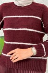 Çizgili Triko Kazak 00185 - BORDO