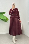 Çizgili Triko Kazak 00185 - BORDO