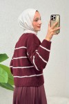 Çizgili Triko Kazak 00185 - BORDO