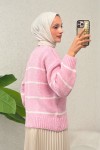 Çizgili Triko Kazak 00185 - PEMBE