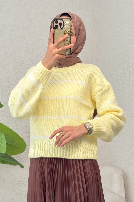 Çizgili Triko Kazak 00185 - SARI