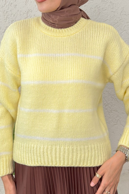 Çizgili Triko Kazak 00185 - SARI