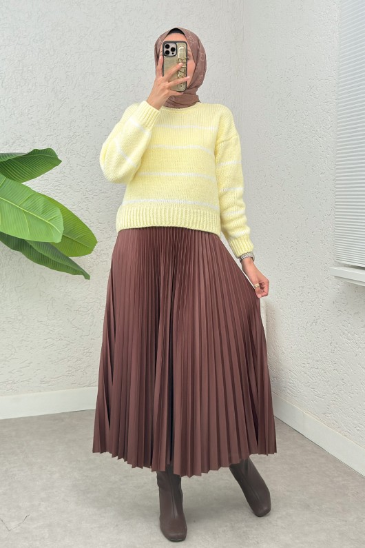 Çizgili Triko Kazak 00185 - SARI