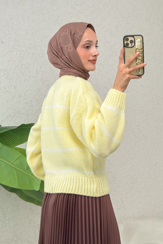 Çizgili Triko Kazak 00185 - SARI