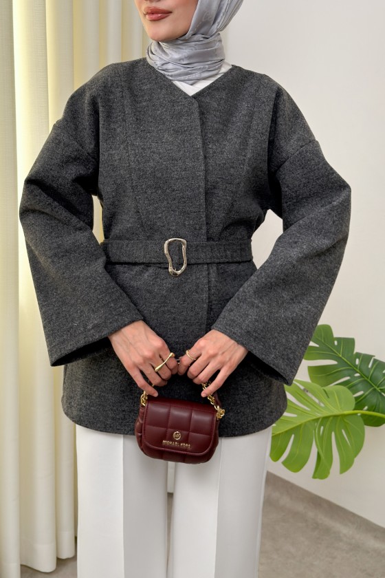 Premium Kaşe Kaban 0019 - ANTRASİT