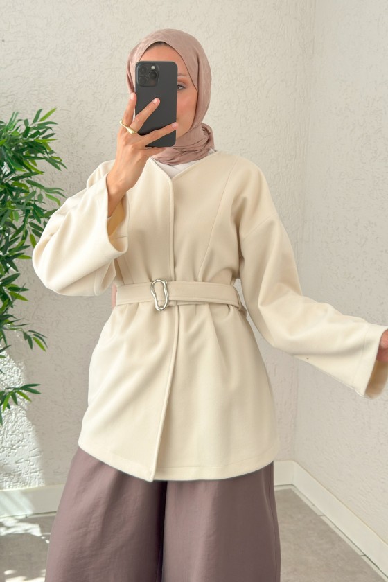 Premium Kaşe Kaban 0019 - KREM