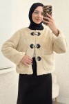 Toka Detaylı Peluş Ceket 0020 - BEJ Toka Detaylı Peluş Ceket 0020 - BEJ