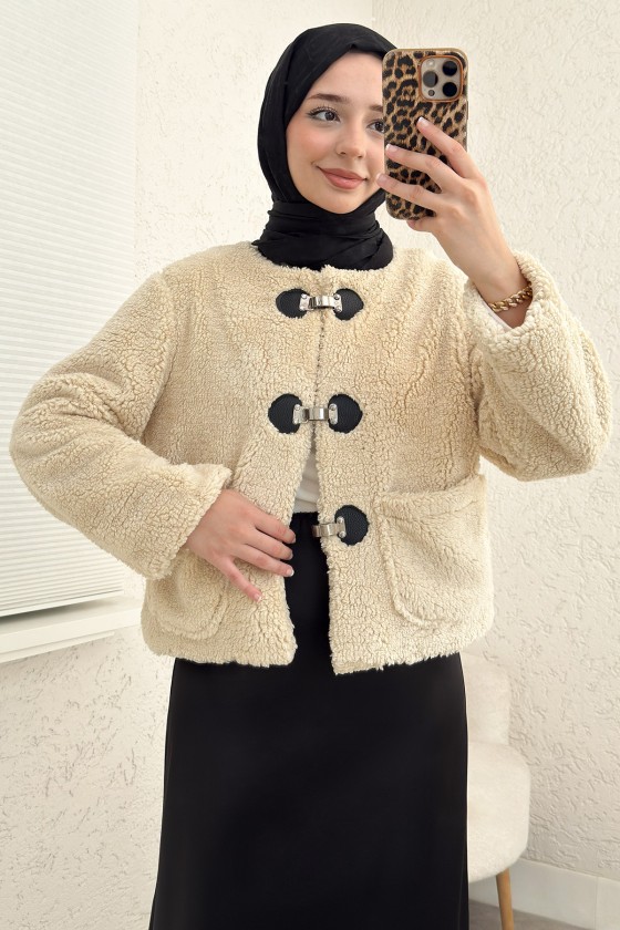 Toka Detaylı Peluş Ceket 0020 - BEJ