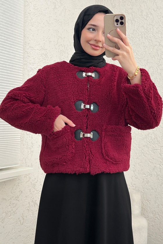Toka Detaylı Peluş Ceket 0020 - BORDO