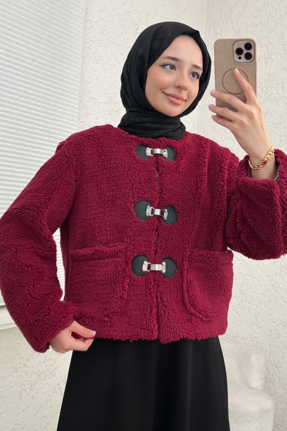 Toka Detaylı Peluş Ceket 0020 - BORDO