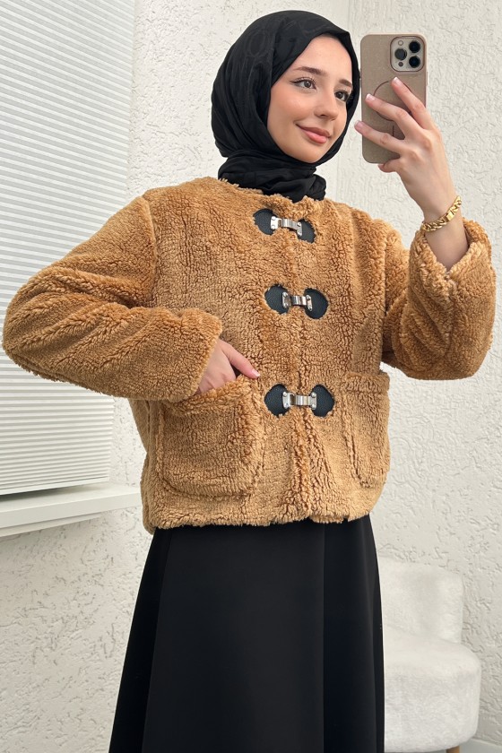 Toka Detaylı Peluş Ceket 0020 - CAMEL