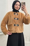 Toka Detaylı Peluş Ceket 0020 - CAMEL Toka Detaylı Peluş Ceket 0020 - CAMEL