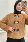 Toka Detaylı Peluş Ceket 0020 - CAMEL Toka Detaylı Peluş Ceket 0020 - CAMEL