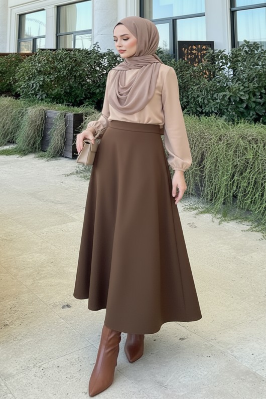 Scuba Kloş Etek 0023 - KAHVERENGİ
