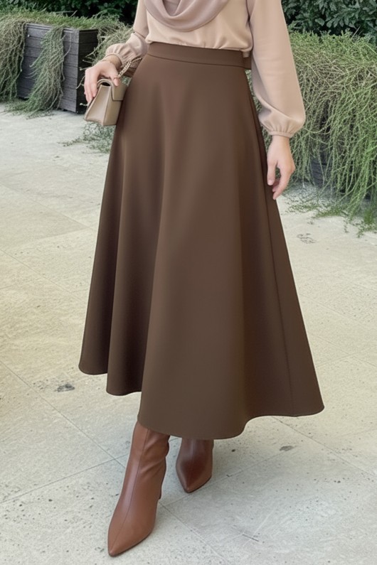 Scuba Kloş Etek 0023 - KAHVERENGİ