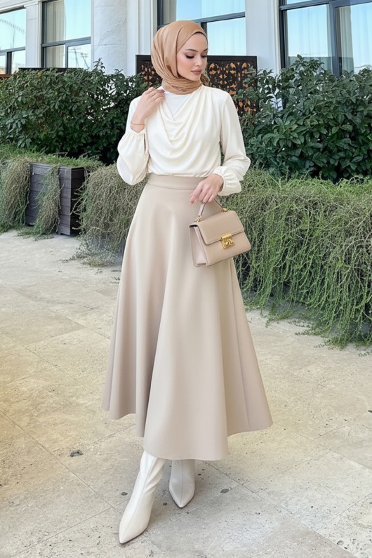 Scuba Kloş Etek 0023 - BEJ