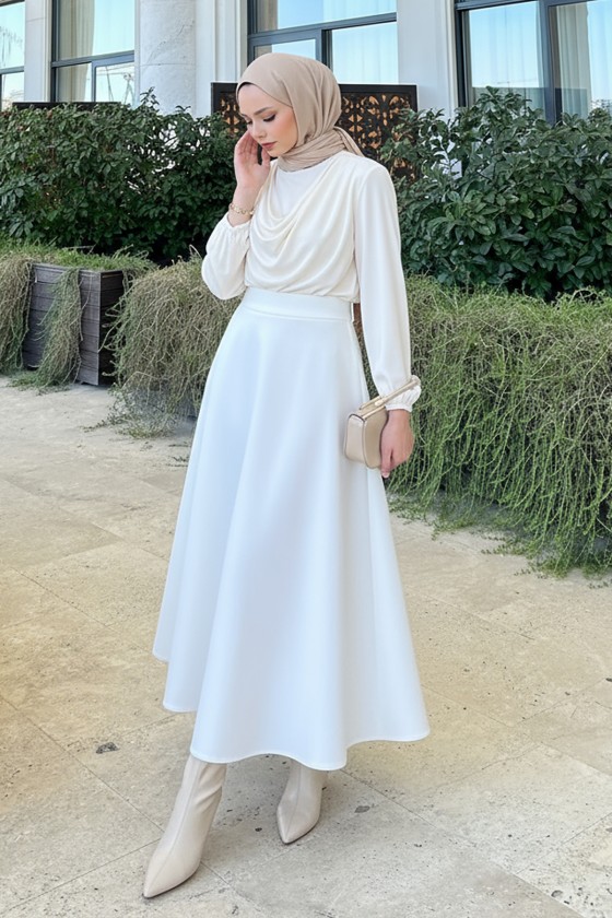 Scuba Kloş Etek 0023 - BEYAZ