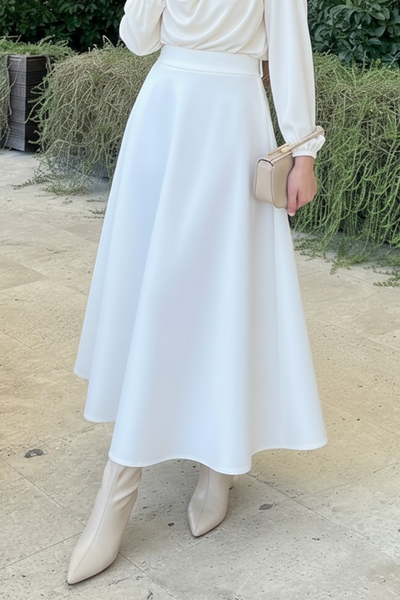 Scuba Kloş Etek 0023 - BEYAZ