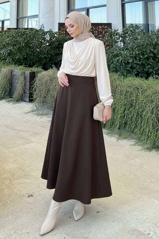 Scuba Kloş Etek 0023 - KOYU KAHVERENGİ
