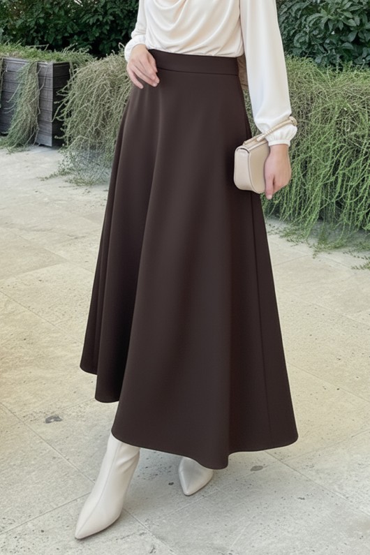 Scuba Kloş Etek 0023 - KOYU KAHVERENGİ