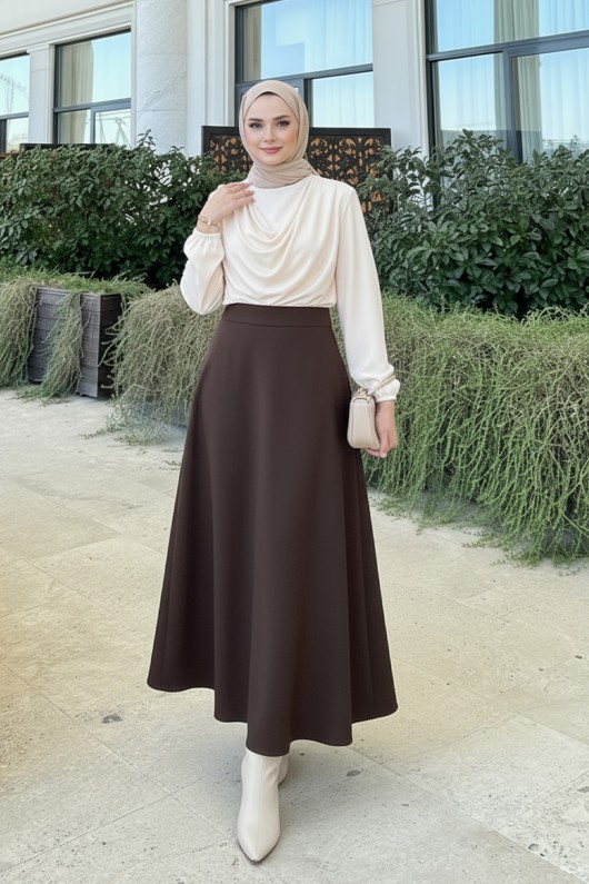 Scuba Kloş Etek 0023 - KOYU KAHVERENGİ