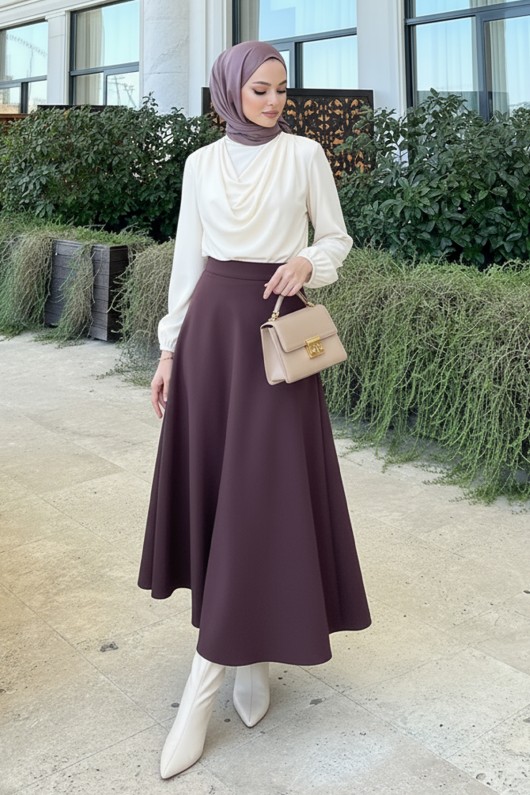 Scuba Kloş Etek 0023 - KOYU MOR