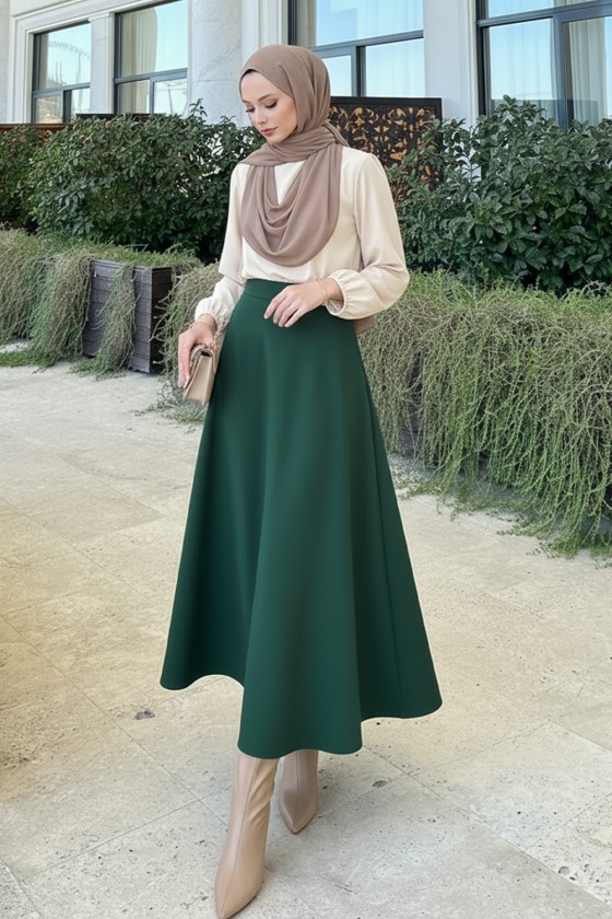 Scuba Kloş Etek 0023 - ZÜMRÜT YEŞİLİ