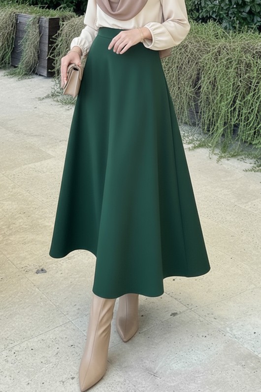 Scuba Kloş Etek 0023 - ZÜMRÜT YEŞİLİ