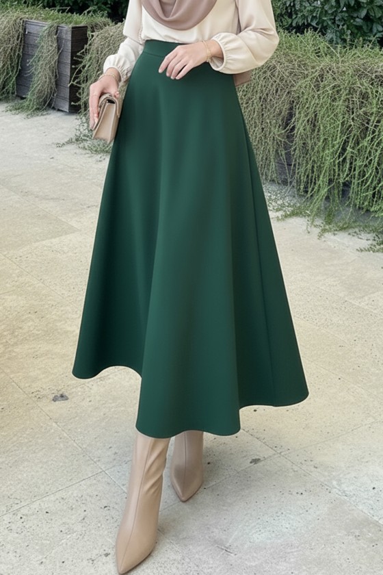 Scuba Kloş Etek 0023 - ZÜMRÜT YEŞİLİ