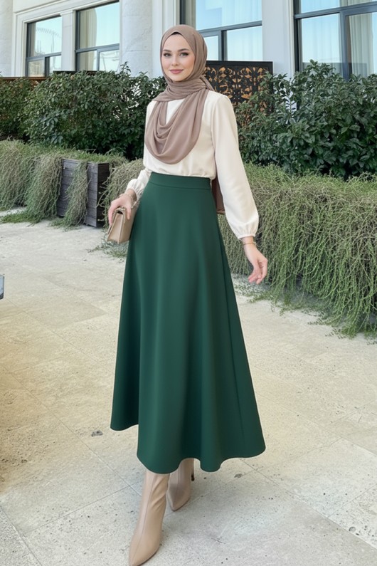 Scuba Kloş Etek 0023 - ZÜMRÜT YEŞİLİ