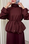 Taş Detaylı Salaş Swit Bluz 0026 - BORDO