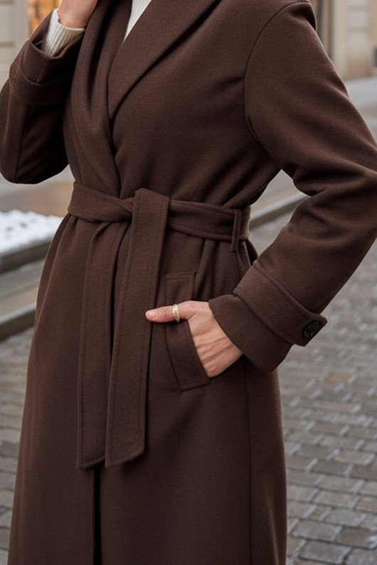 Kapüşonlu Kaşe Kaban 0027 - KAHVERENGİ