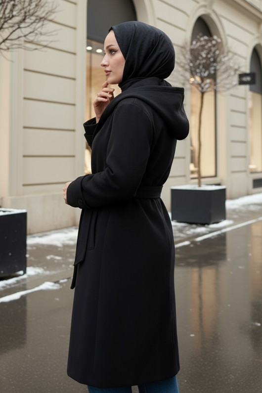 Kapüşonlu Kaşe Kaban 0027 - SİYAH Kapüşonlu Kaşe Kaban 0027 - SİYAH