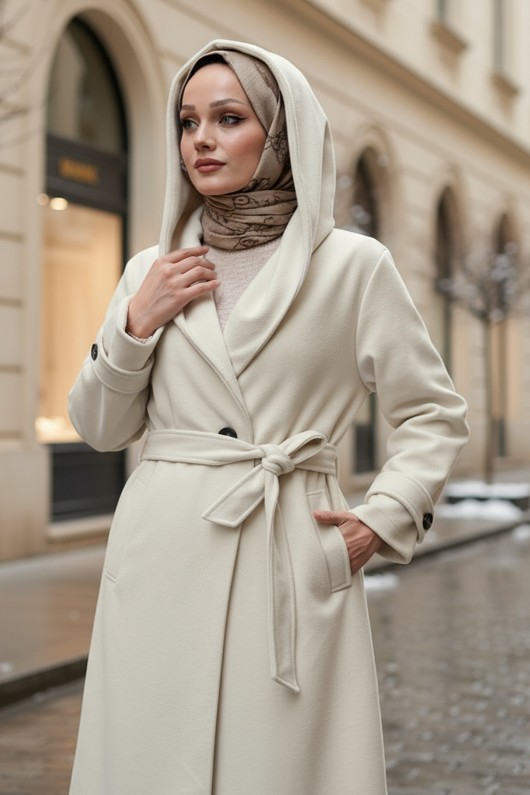 Kapüşonlu Kaşe Kaban 0027 - TAŞ RENGİ Kapüşonlu Kaşe Kaban 0027 - TAŞ RENGİ