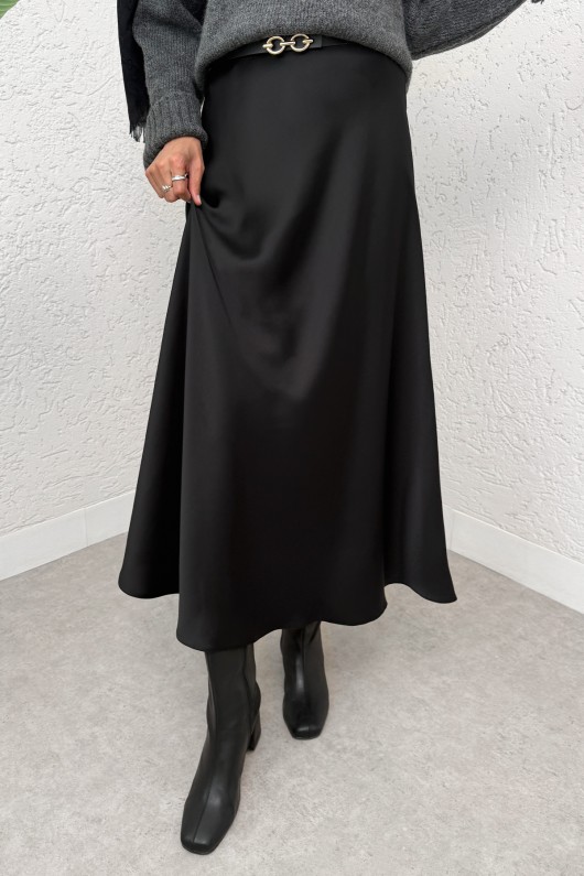 A Kesim Saten Etek 0031 - SİYAH A Kesim Saten Etek 0031 - SİYAH