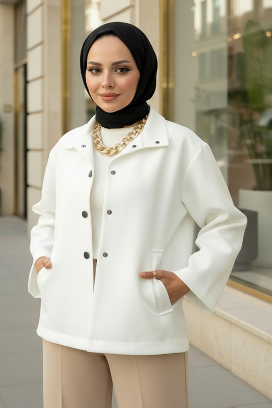 Hakim Yaka Scuba Ceket 0032 - BEYAZ