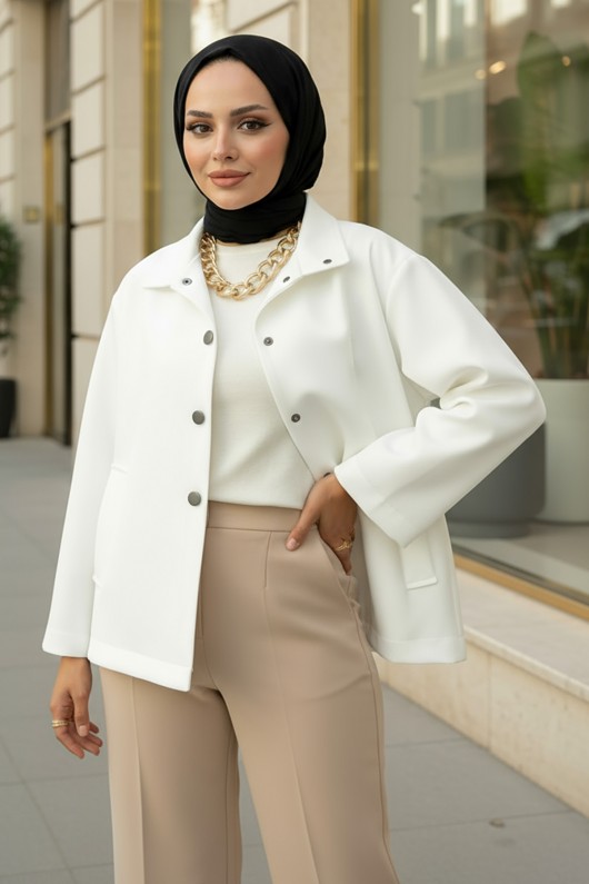 Hakim Yaka Scuba Ceket 0032 - BEYAZ