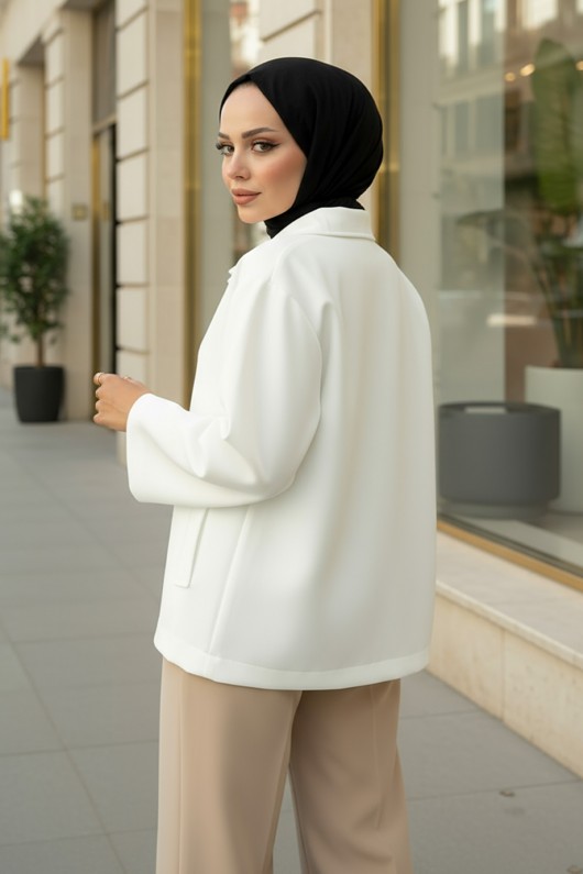 Hakim Yaka Scuba Ceket 0032 - BEYAZ