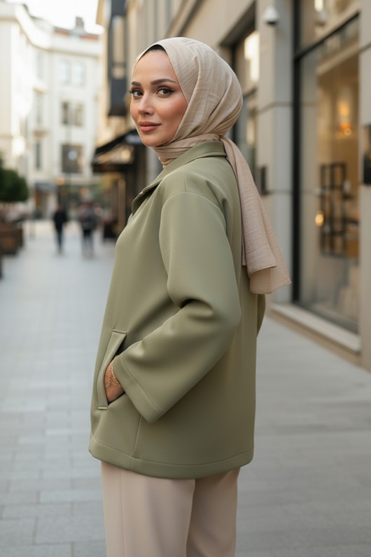 Hakim Yaka Scuba Ceket 0032 - HAKİ