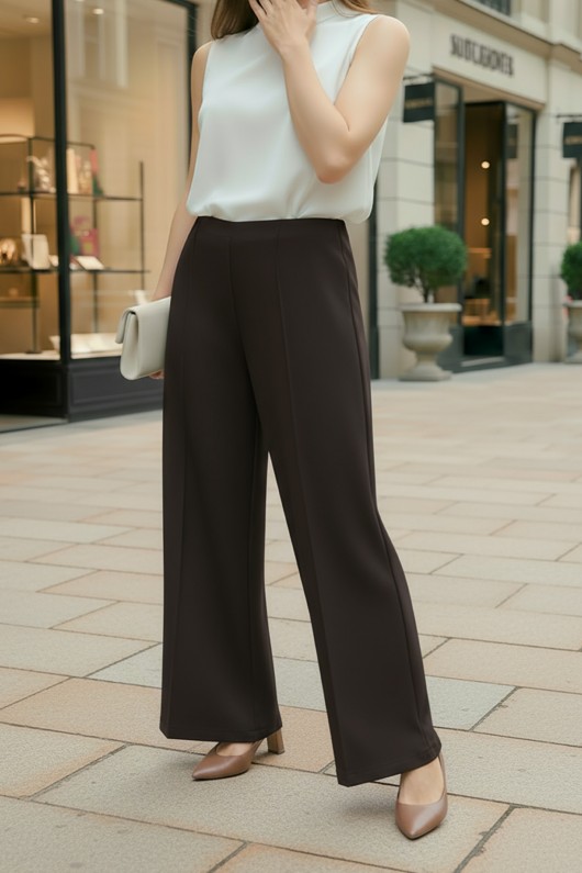 Likralı Scuba Pantolon 0033 - ACI KAHVERENGİ