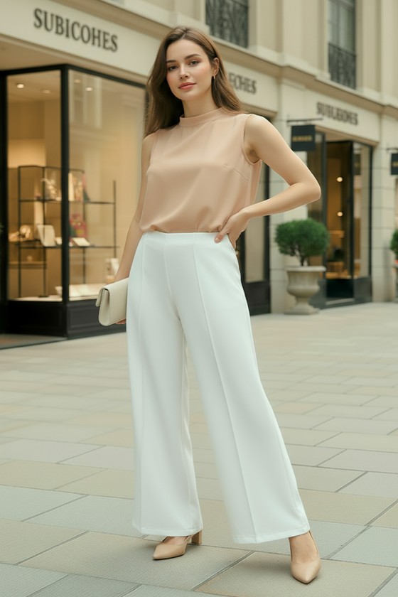 Likralı Scuba Pantolon 0033 - BEYAZ